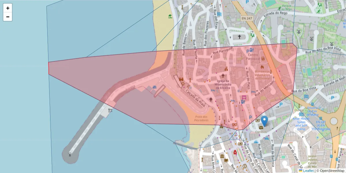 Mapa detalhado do código postal 2655-255 com limites, códigos postais vizinhos e agências dos correios