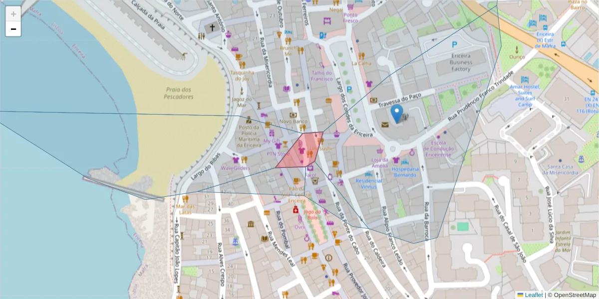 Mapa detalhado do código postal 2655-312 com limites, códigos postais vizinhos e agências dos correios