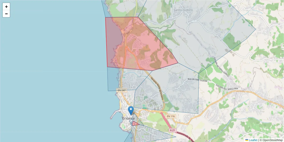 Mapa detalhado do código postal 2655-319 com limites, códigos postais vizinhos e agências dos correios