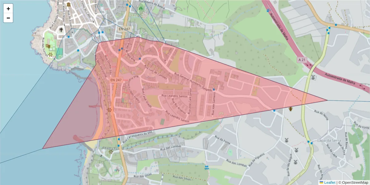 Mapa detalhado do código postal 2655-369 com limites, códigos postais vizinhos e agências dos correios