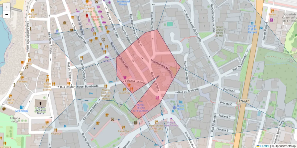 Mapa detalhado do código postal 2655-370 com limites, códigos postais vizinhos e agências dos correios