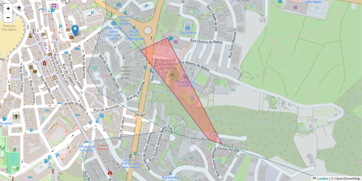 Mapa detalhado do código postal 2655-999 com limites, códigos postais vizinhos e agências dos correios