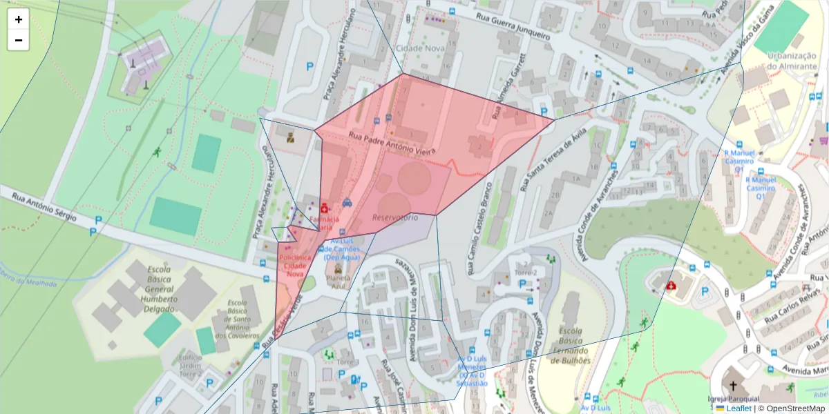 Mapa detalhado do código postal 2660-294 com limites, códigos postais vizinhos e agências dos correios