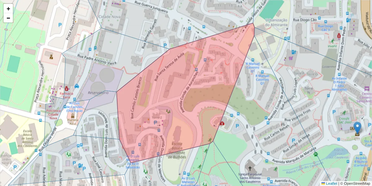 Mapa detalhado do código postal 2660-329 com limites, códigos postais vizinhos e agências dos correios