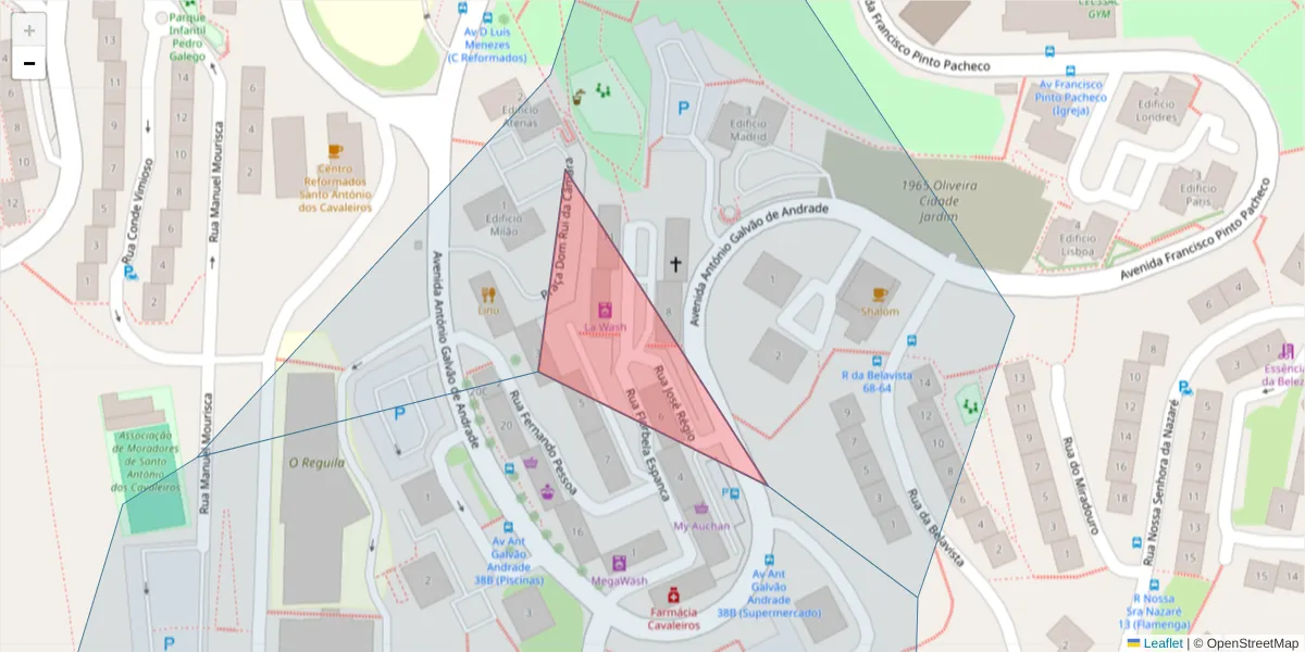 Mapa detalhado do código postal 2660-439 com limites, códigos postais vizinhos e agências dos correios