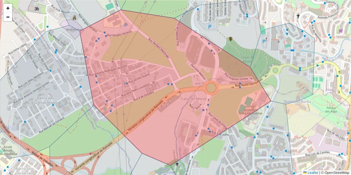 Mapa detalhado do código postal 2660-699 com limites, códigos postais vizinhos e agências dos correios