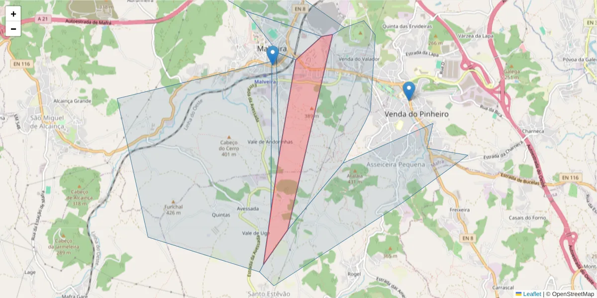 Mapa detalhado do código postal 2665-000 com limites, códigos postais vizinhos e agências dos correios