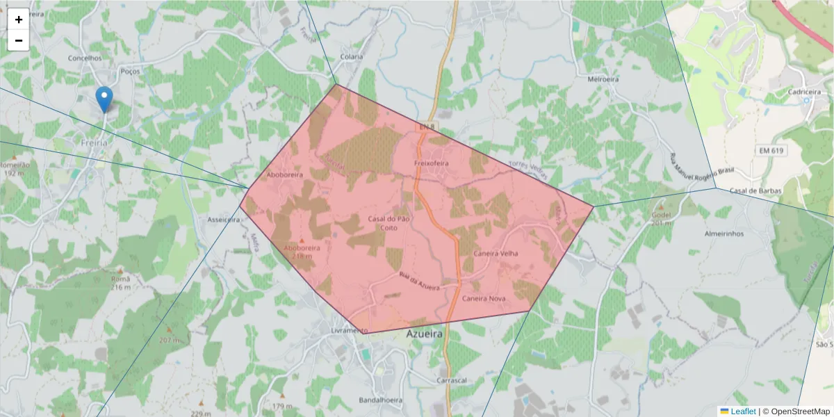 Mapa detalhado do código postal 2665-004 com limites, códigos postais vizinhos e agências dos correios