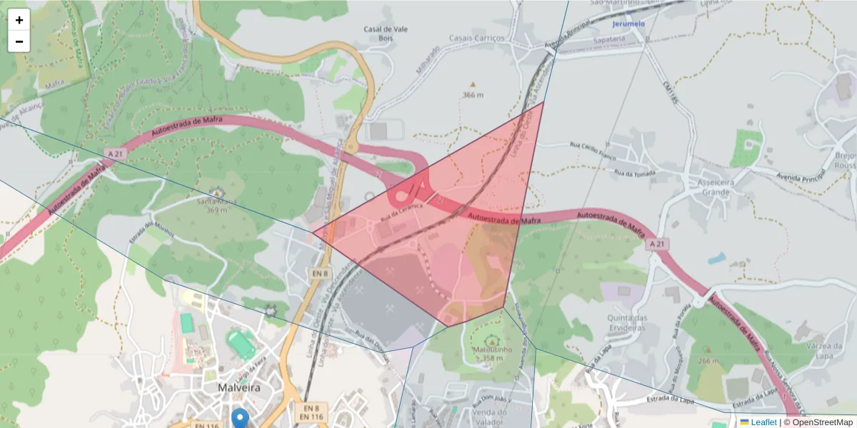 Mapa detalhado do código postal 2665-279 com limites, códigos postais vizinhos e agências dos correios