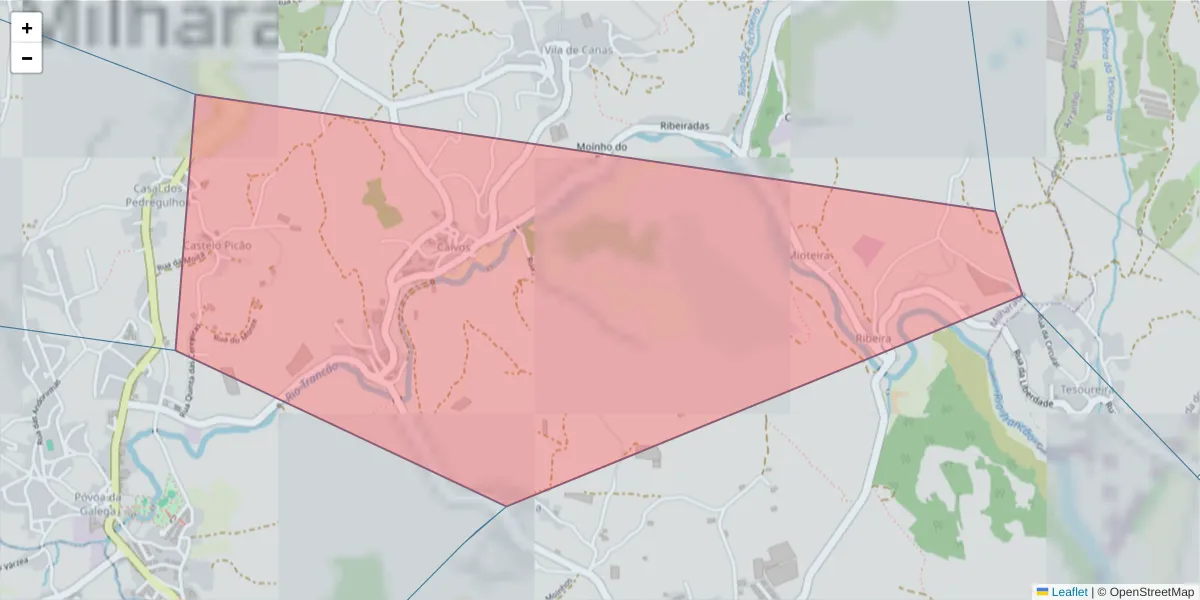Mapa detalhado do código postal 2665-310 com limites, códigos postais vizinhos e agências dos correios