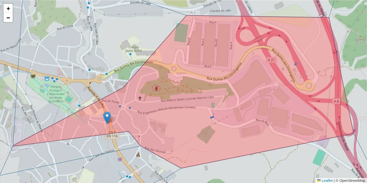 Mapa detalhado do código postal 2665-527 com limites, códigos postais vizinhos e agências dos correios