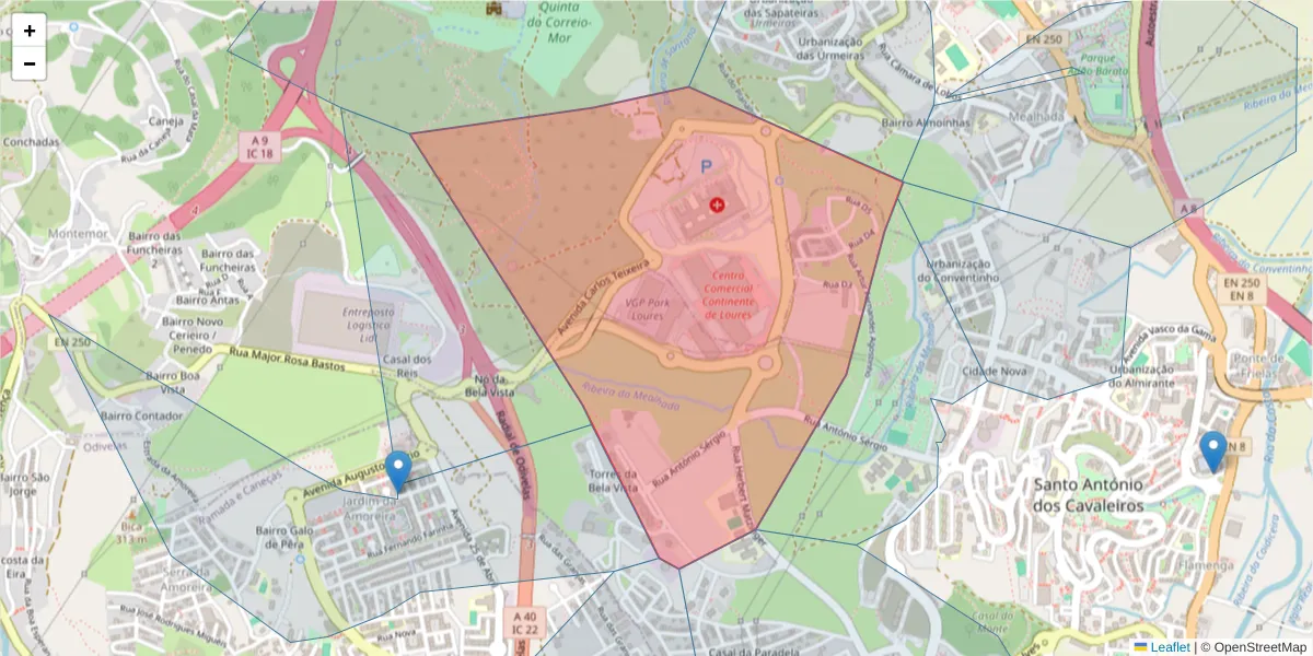 Mapa detalhado do código postal 2670-339 com limites, códigos postais vizinhos e agências dos correios