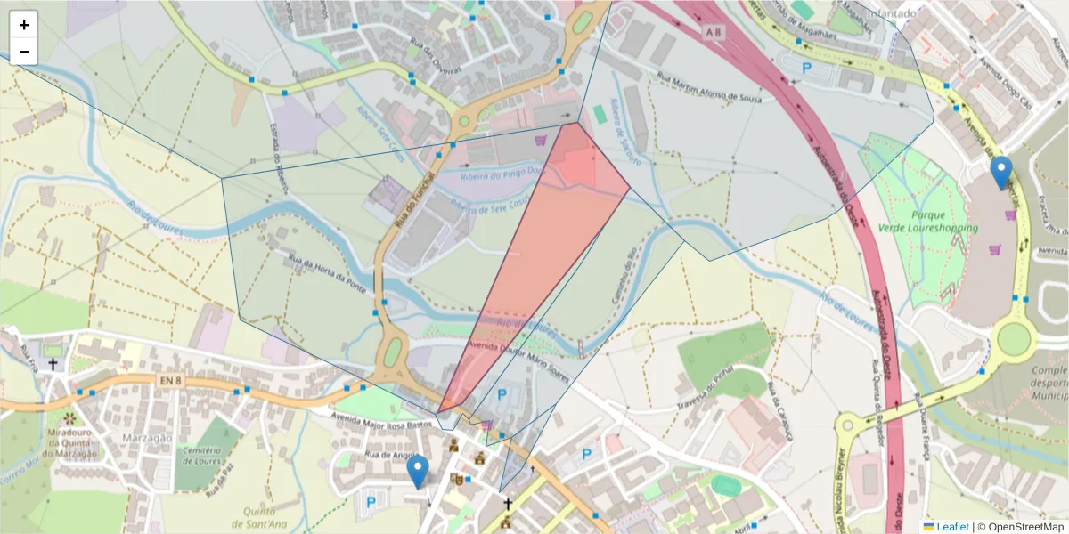 Mapa detalhado do código postal 2670-471 com limites, códigos postais vizinhos e agências dos correios