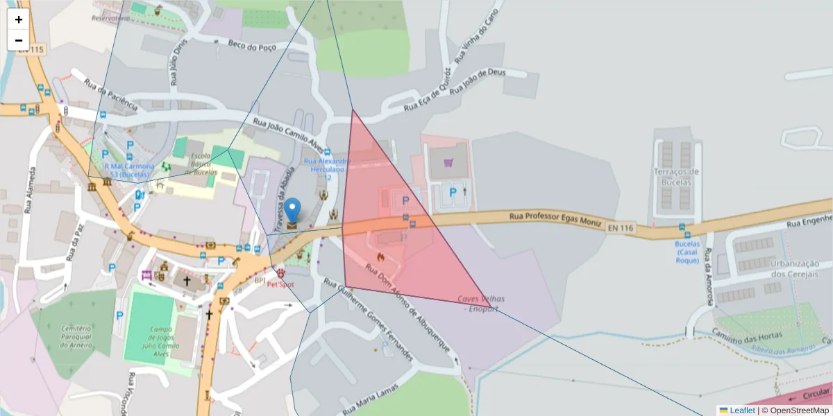 Mapa detalhado do código postal 2670-653 com limites, códigos postais vizinhos e agências dos correios