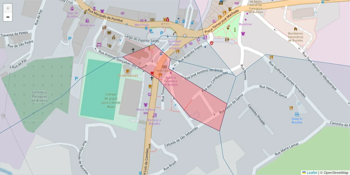 Mapa detalhado do código postal 2670-657 com limites, códigos postais vizinhos e agências dos correios