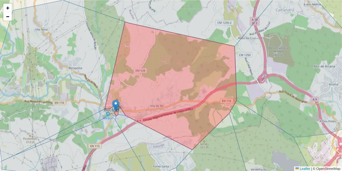 Mapa detalhado do código postal 2670-661 com limites, códigos postais vizinhos e agências dos correios