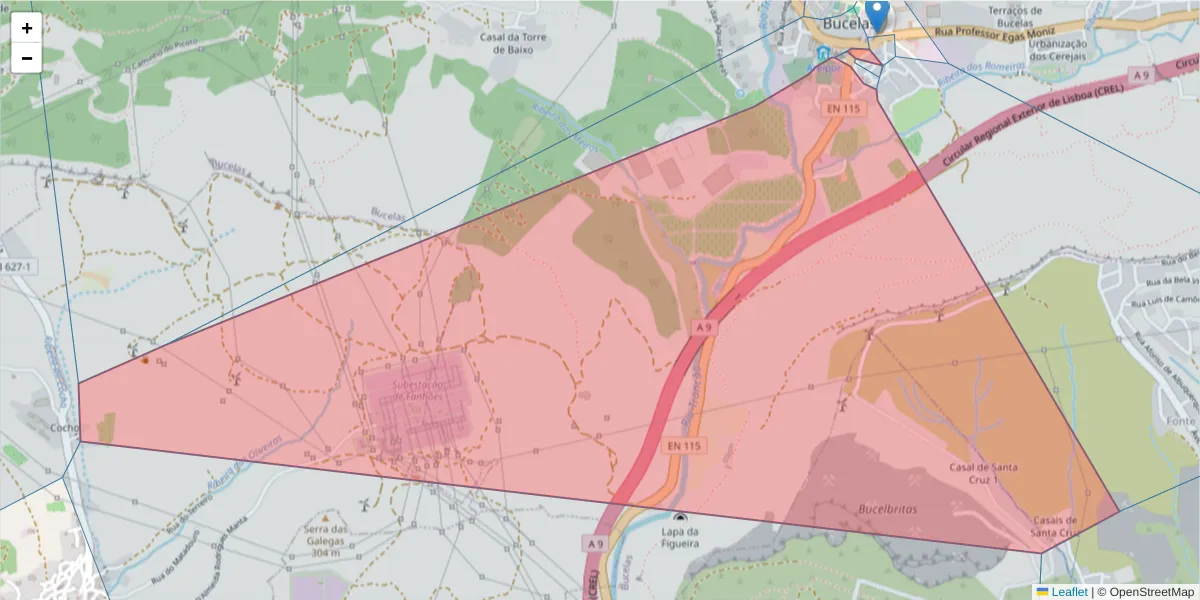 Mapa detalhado do código postal 2670-662 com limites, códigos postais vizinhos e agências dos correios