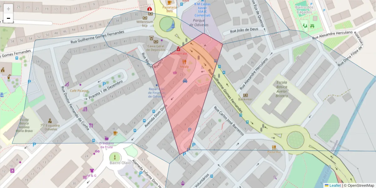 Mapa detalhado do código postal 2675-290 com limites, códigos postais vizinhos e agências dos correios