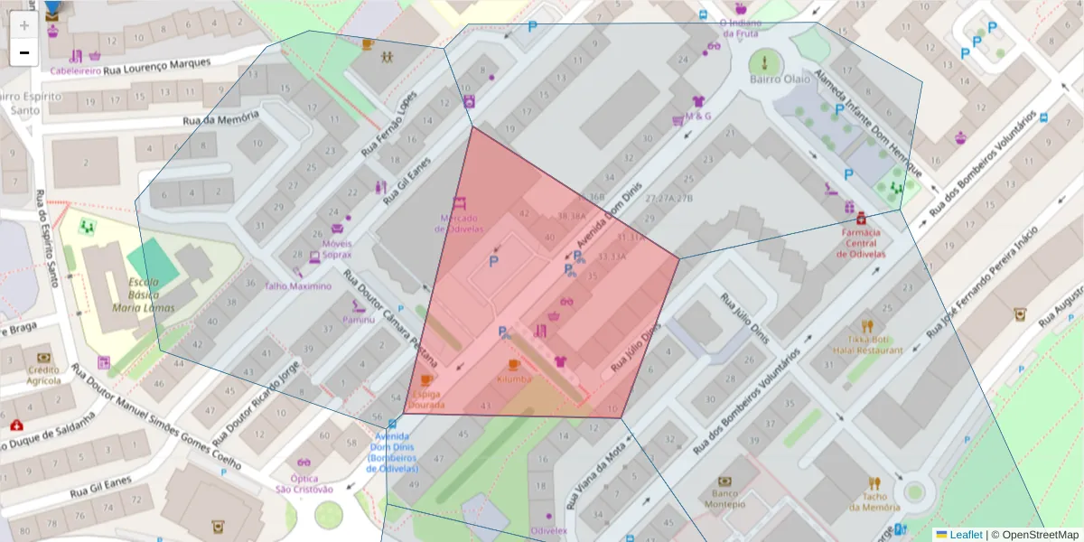 Mapa detalhado do código postal 2675-332 com limites, códigos postais vizinhos e agências dos correios