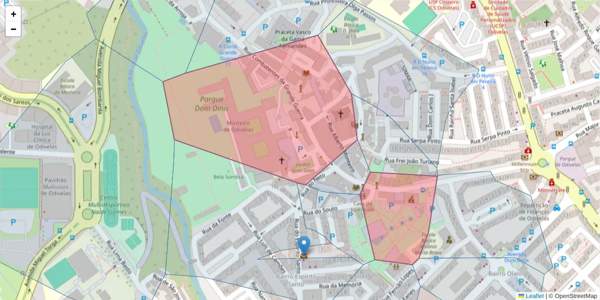 Mapa detalhado do código postal 2675-372 com limites, códigos postais vizinhos e agências dos correios