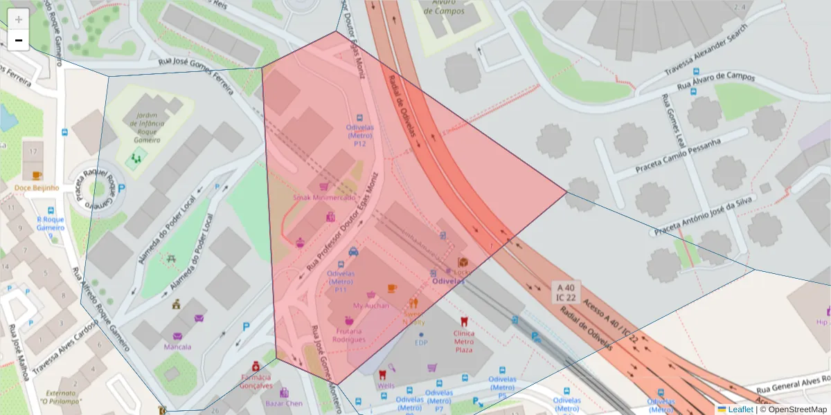 Mapa detalhado do código postal 2675-395 com limites, códigos postais vizinhos e agências dos correios