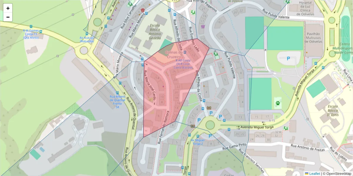 Mapa detalhado do código postal 2675-487 com limites, códigos postais vizinhos e agências dos correios