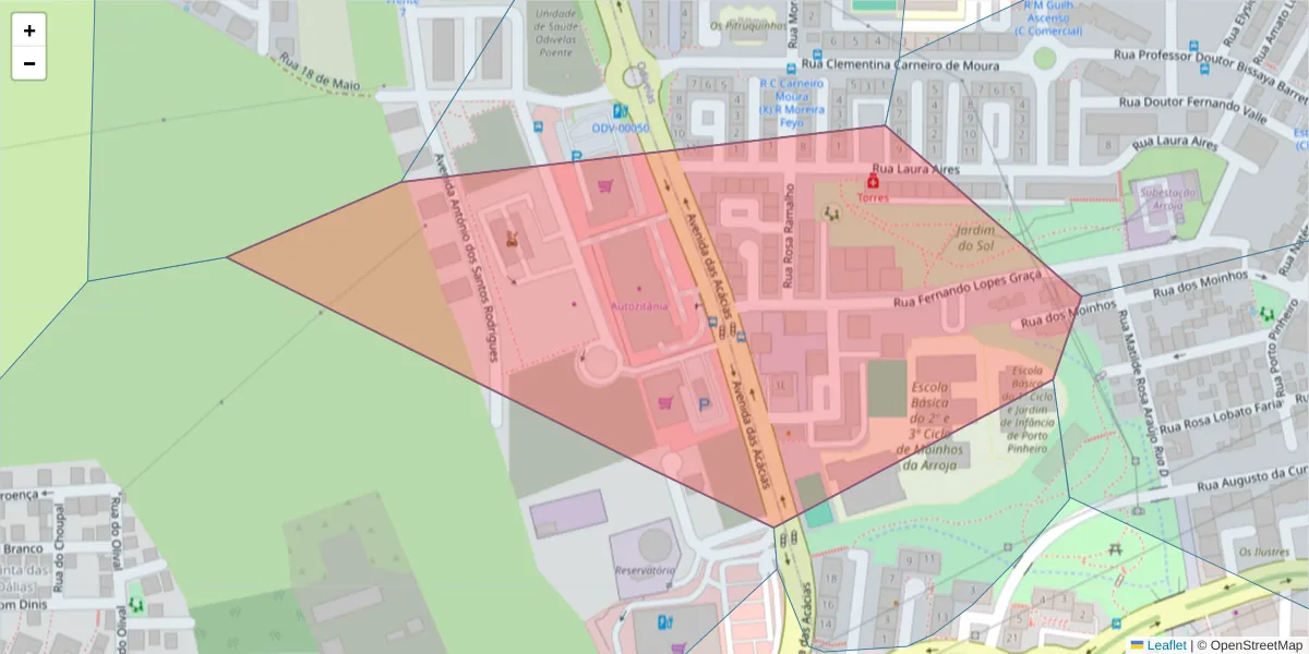 Mapa detalhado do código postal 2675-583 com limites, códigos postais vizinhos e agências dos correios