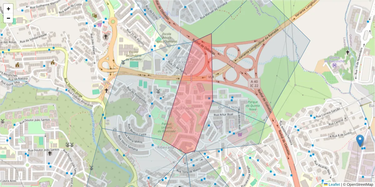 Mapa detalhado do código postal 2675-589 com limites, códigos postais vizinhos e agências dos correios
