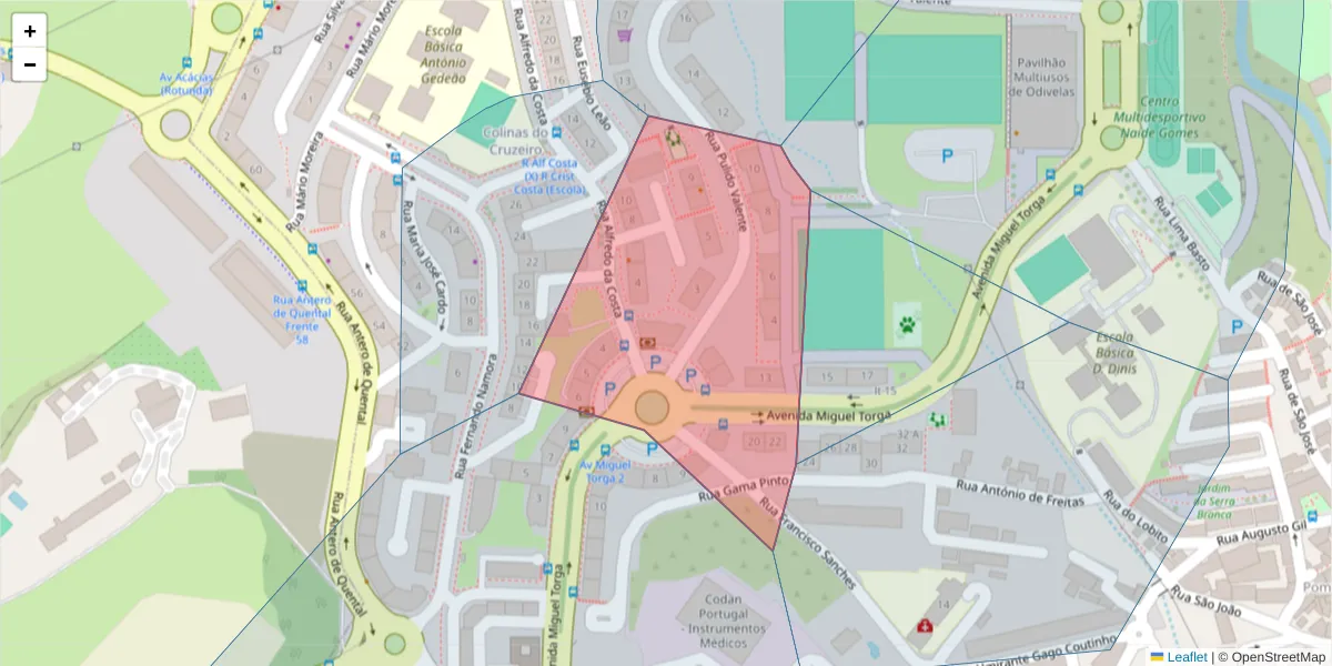Mapa detalhado do código postal 2675-639 com limites, códigos postais vizinhos e agências dos correios