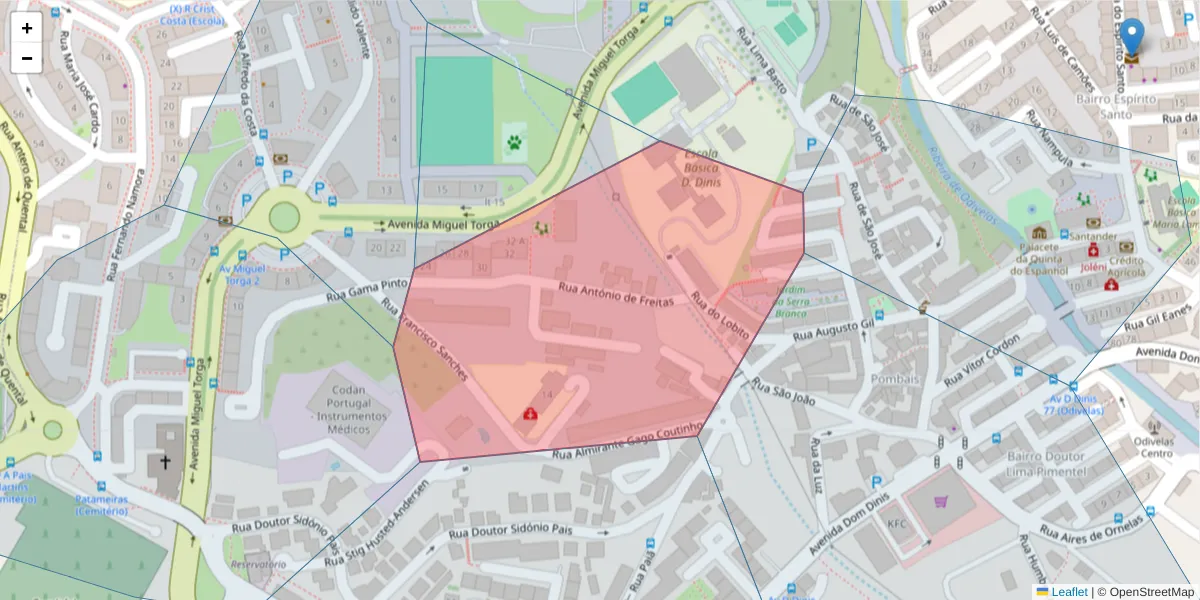Mapa detalhado do código postal 2675-664 com limites, códigos postais vizinhos e agências dos correios