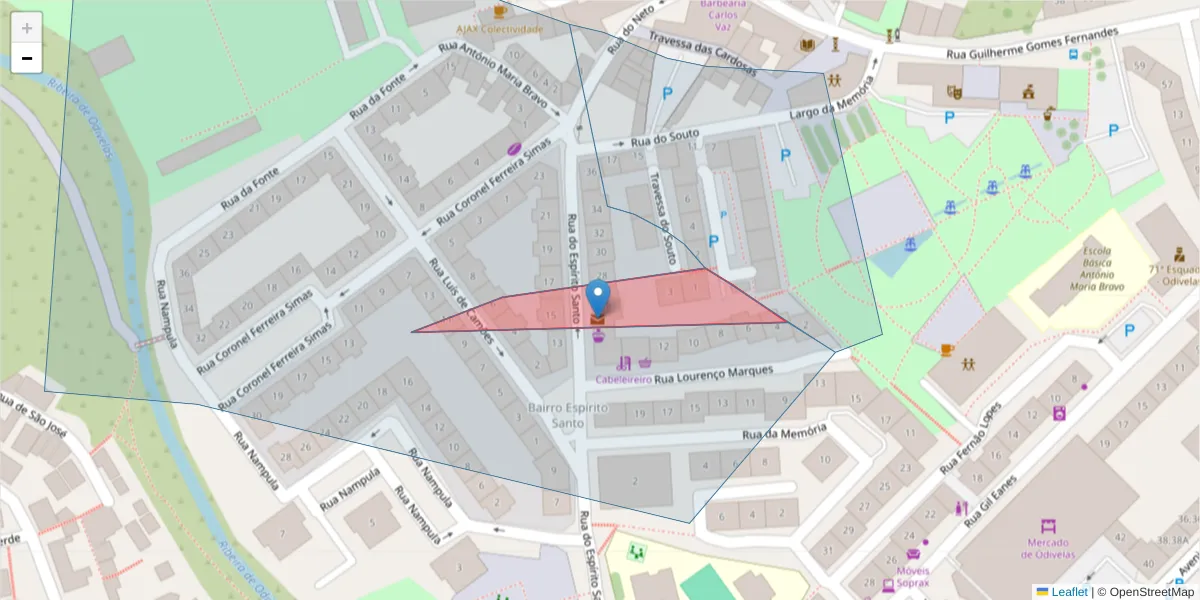 Mapa detalhado do código postal 2675-999 com limites, códigos postais vizinhos e agências dos correios