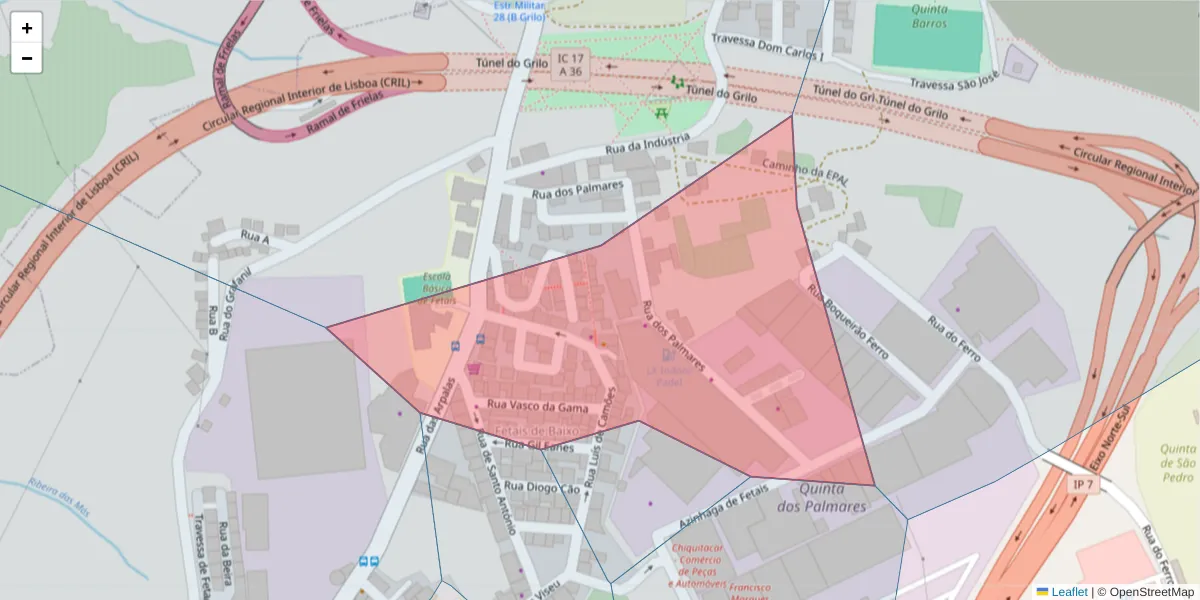 Mapa detalhado do código postal 2680-159 com limites, códigos postais vizinhos e agências dos correios