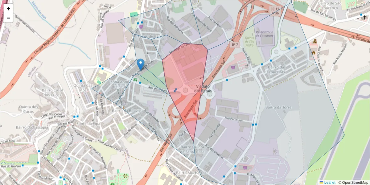 Mapa detalhado do código postal 2680-177 com limites, códigos postais vizinhos e agências dos correios
