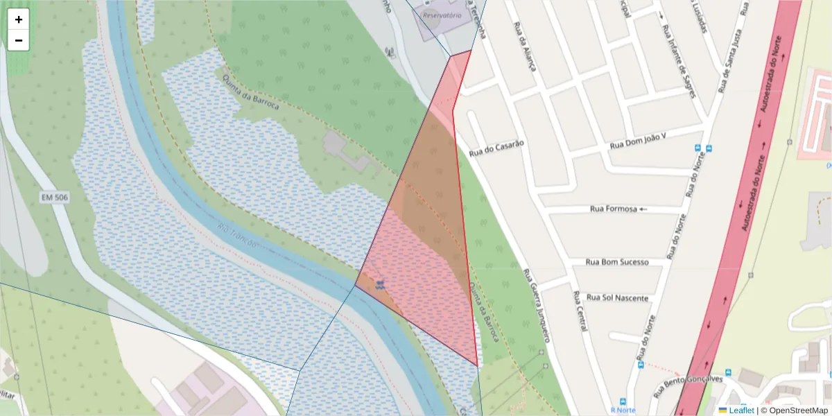 Mapa detalhado do código postal 2685-001 com limites, códigos postais vizinhos e agências dos correios