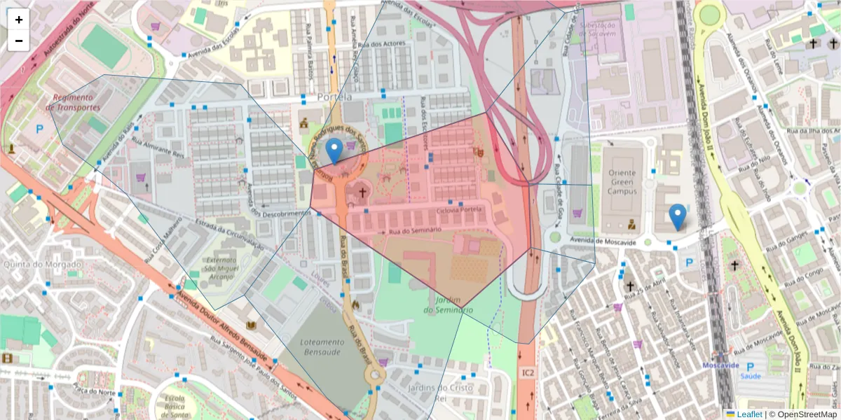 Mapa detalhado do código postal 2685-237 com limites, códigos postais vizinhos e agências dos correios