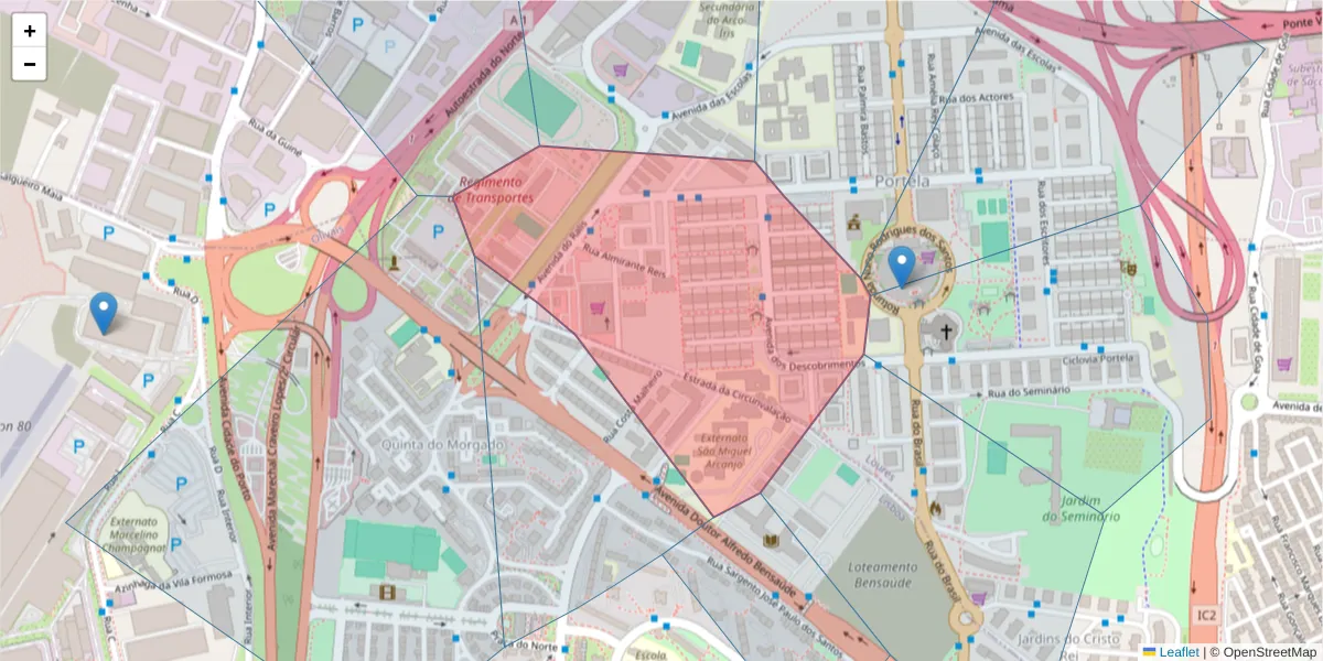 Mapa detalhado do código postal 2685-252 com limites, códigos postais vizinhos e agências dos correios