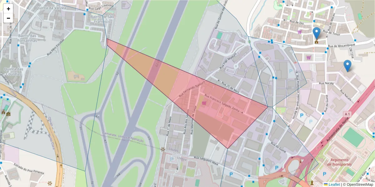 Mapa detalhado do código postal 2685-332 com limites, códigos postais vizinhos e agências dos correios