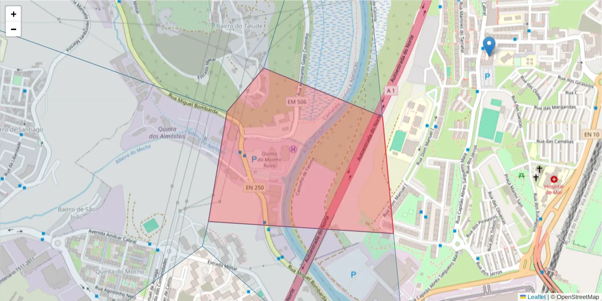 Mapa detalhado do código postal 2695-064 com limites, códigos postais vizinhos e agências dos correios
