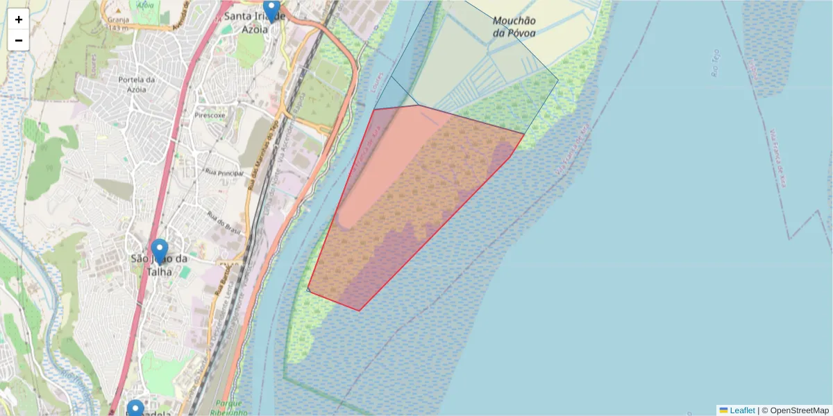 Mapa detalhado do código postal 2696-801 com limites, códigos postais vizinhos e agências dos correios