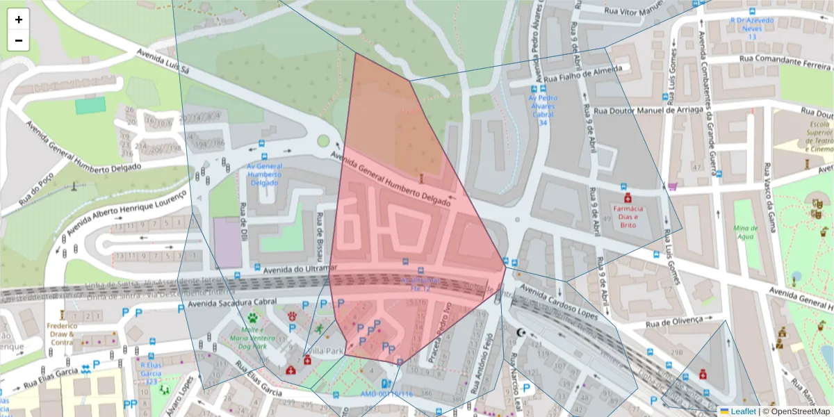 Mapa detalhado do código postal 2700-193 com limites, códigos postais vizinhos e agências dos correios