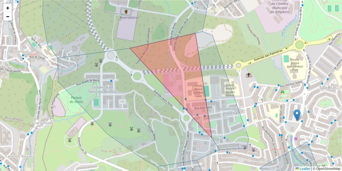 Mapa detalhado do código postal 2700-392 com limites, códigos postais vizinhos e agências dos correios