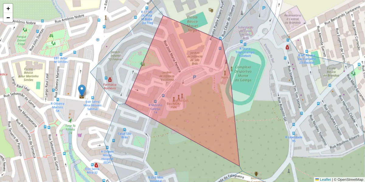 Mapa detalhado do código postal 2700-401 com limites, códigos postais vizinhos e agências dos correios