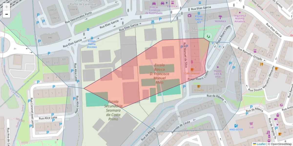 Mapa detalhado do código postal 2700-552 com limites, códigos postais vizinhos e agências dos correios