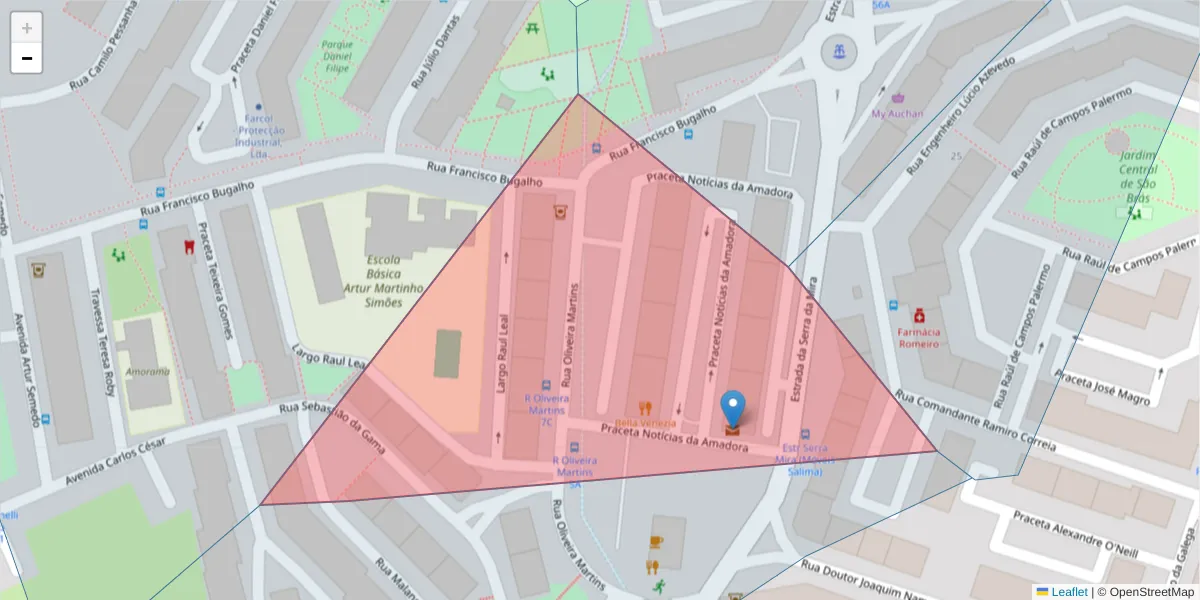 Mapa detalhado do código postal 2700-606 com limites, códigos postais vizinhos e agências dos correios