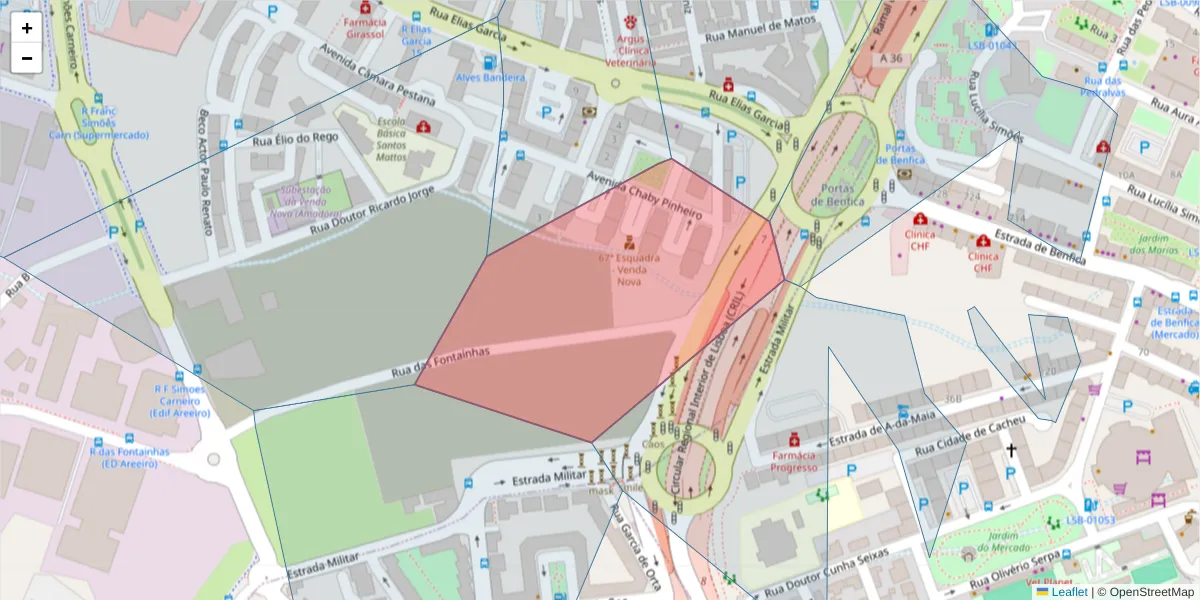 Mapa detalhado do código postal 2700-808 com limites, códigos postais vizinhos e agências dos correios