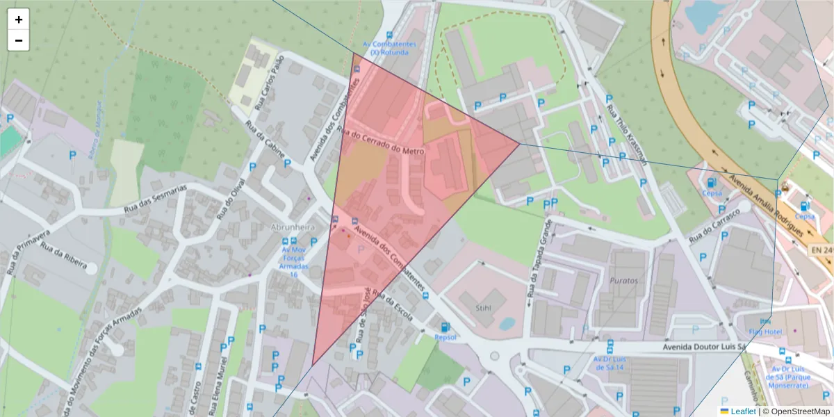 Mapa detalhado do código postal 2710-033 com limites, códigos postais vizinhos e agências dos correios