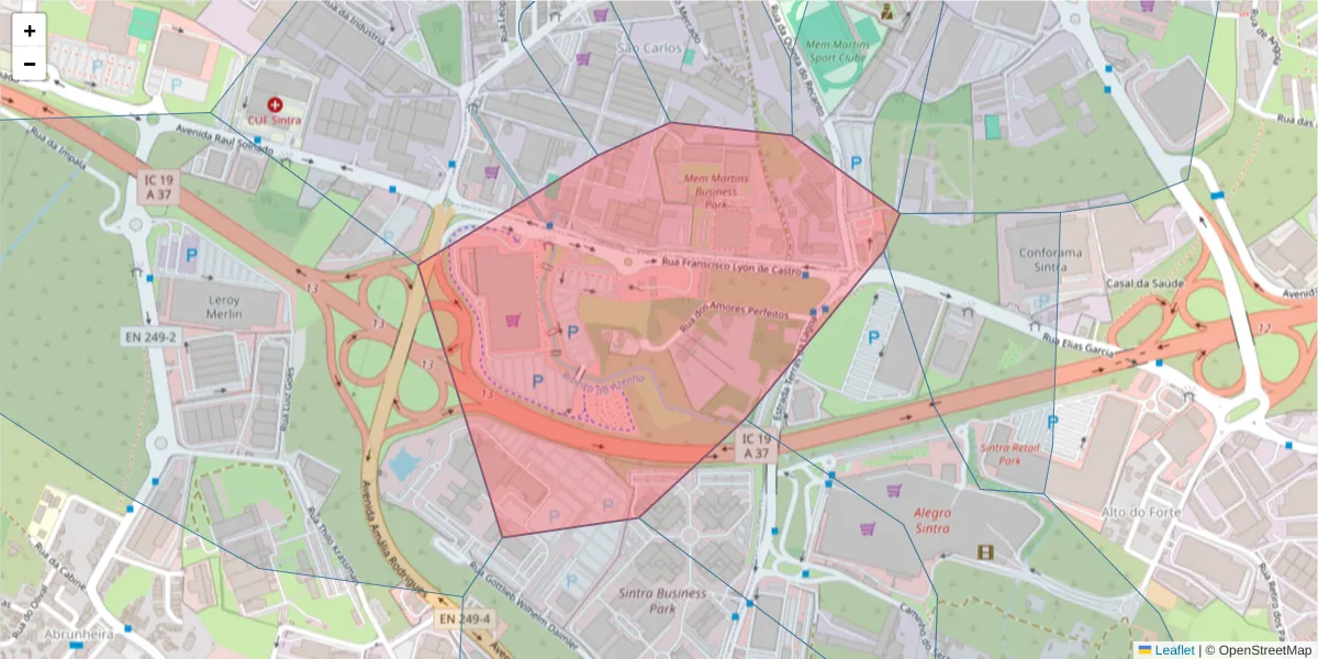 Mapa detalhado do código postal 2710-116 com limites, códigos postais vizinhos e agências dos correios