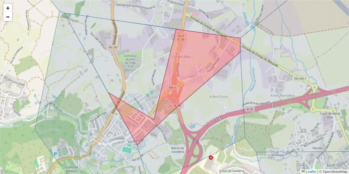 Mapa detalhado do código postal 2710-140 com limites, códigos postais vizinhos e agências dos correios