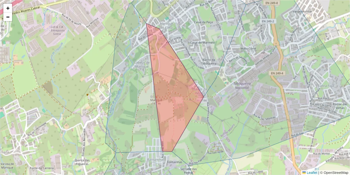 Mapa detalhado do código postal 2710-180 com limites, códigos postais vizinhos e agências dos correios