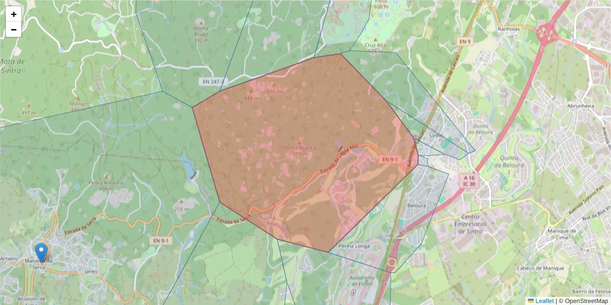 Mapa detalhado do código postal 2710-324 com limites, códigos postais vizinhos e agências dos correios